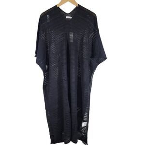 Mer Sea‎ Souk Knit Tunic Black One Size Loose 100% Cotton V-Neck Cover-Up